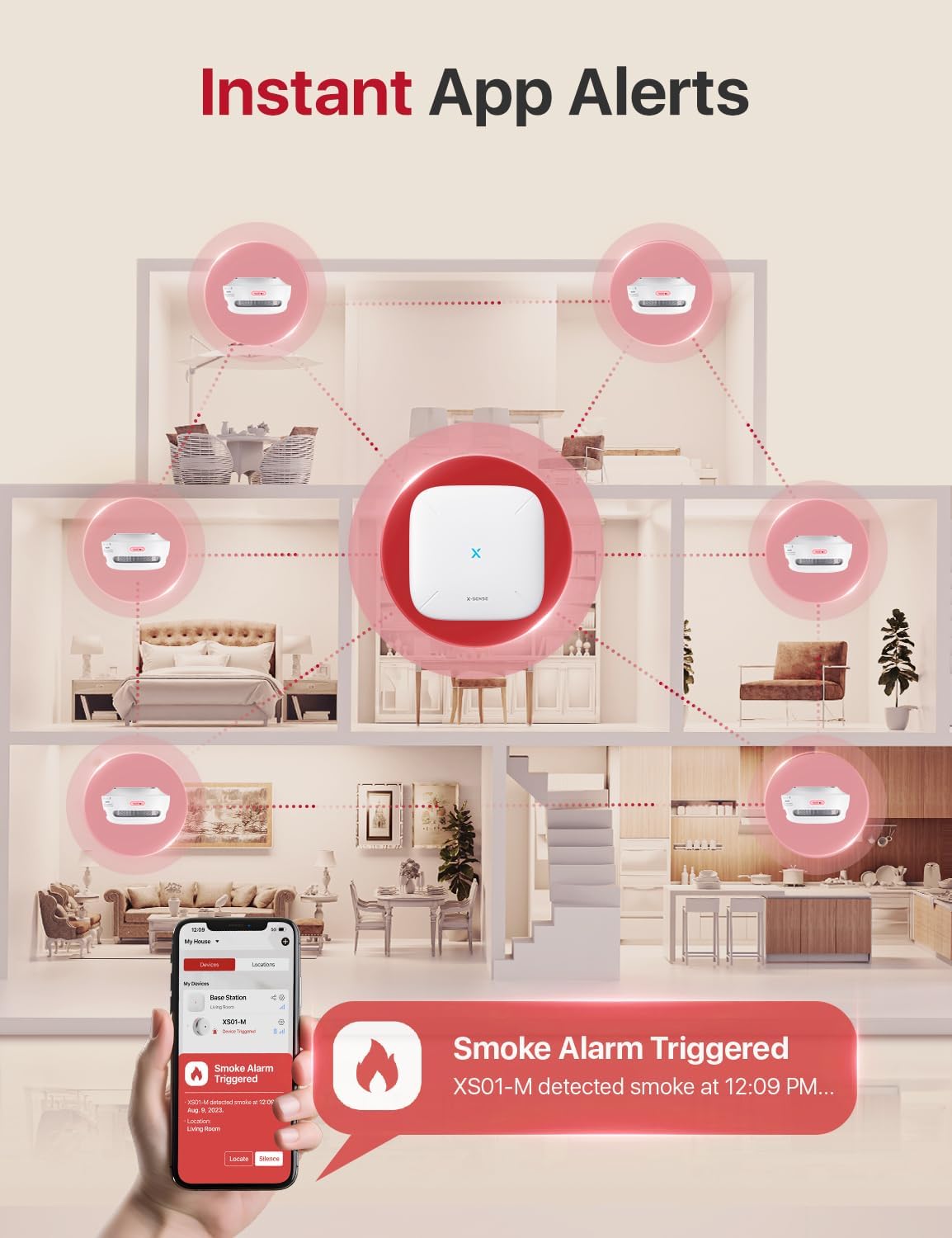 Sistema X-Sense Detector de Humo Smart XS01-M con estación Base SBS50, Detector de Humo inalámbrico con WiFi, 6 detectores. - Imagen 3